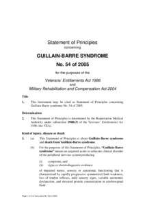 Statement of Principles concerning GUILLAIN-BARRE SYNDROME No. 54 of 2005 for the purposes of the