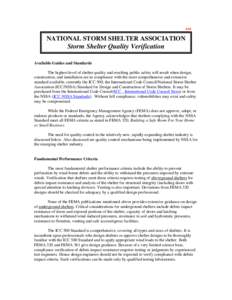 6/10  NATIONAL STORM SHELTER ASSOCIATION Storm Shelter Quality Verification Available Guides and Standards