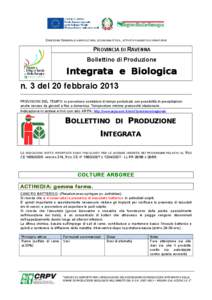 DIREZIONE GENERALE AGRICOLTURA, ECONOMIA ITTICA, ATTIVITÀ FAUNISTICO-VENATORIE  PROVINCIA DI RAVENNA Bollettino di Produzione