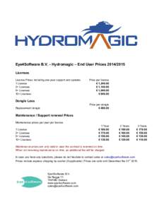 Eye4Software B.V. - Hydromagic – End User PricesLicenses License Prices including one year support and updates 1 License 2+ Licenses 5+ Licenses