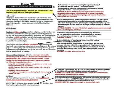 Page 38  XI. OPTIONAL STREETLIGHT ORDINANCE - Ordinance Text Note to the adopting authority: the intent of this section is that it only applies to streets and not to roadways or highways. A. Preamble