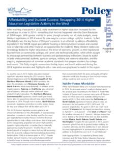Western Interstate Commission for Higher Education Affordability and Student Success: Recapping 2014 Higher Education Legislative Activity in the West