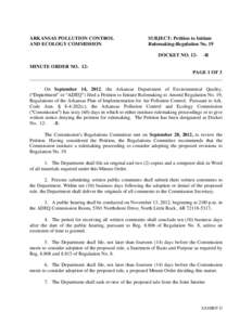 ARKANSAS POLLUTION CONTROL AND ECOLOGY COMMISSION SUBJECT: Petition to Initiate Rulemaking-Regulation No. 19 DOCKET NO. 12-