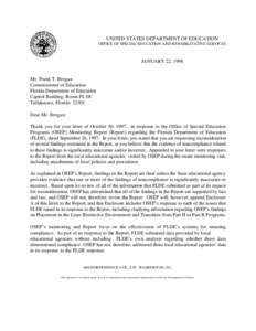 UNITED STATES DEPARTMENT OF EDUCATION OFFICE OF SPECIAL EDUCATION AND REHABILITATIVE SERVICES JANUARY 22, 1998  Mr. Frank T. Brogan