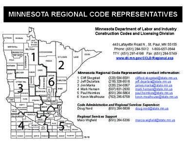 MINNESOTA REGIONAL CODE REPRESENTATIVES Minnesota Department of Labor and Industry Construction Codes and Licensing Division ROSEAU  LAKE