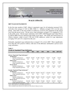 Alberta Finance - Economic Spotlight - November 15, 2007