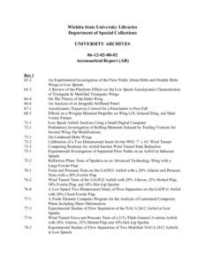 Wichita State University Libraries Department of Special Collections UNIVERSITY ARCHIVES[removed]Aeronautical Report (AR) Box 1