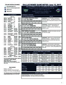 FOLLOW THE DALLAS WINGS www.dallaswings.com DALLAS WINGS GAME NOTES-June 13, 2017 DALLAS WINGSVS. LOS ANGELES SPARKSRegular Season Game #11 • Road Game #6