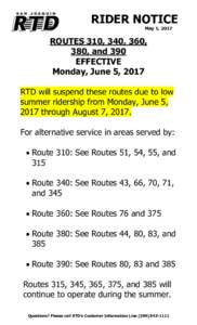 RIDER NOTICE May 1, 2017 ROUTES 310, 340, 360, 380, and 390 EFFECTIVE