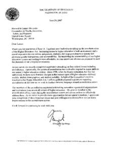 Letter to Lamar Alexander from Margaret Spellings - June 20, 2007