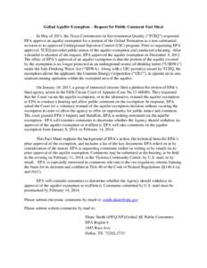 Goliad Aquifer Exemption – Request for Public Comment Fact Sheet In May of 2011, the Texas Commission on Environmental Quality (“TCEQ”) requested EPA approve an aquifer exemption for a portion of the Goliad Formati