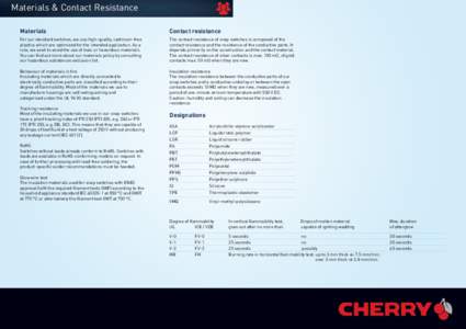 Materials & Contact Resistance Materials Contact resistance  For our standard switches, we use high-quality, cadmium-free