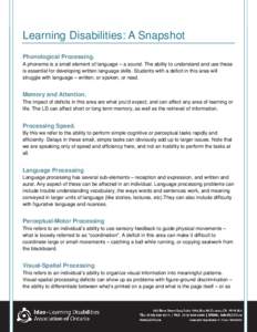 Learning Disabilities: A Snapshot Page 1 of 2