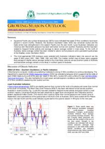 October[removed]next update by 12 November[removed]GROWING SEASON OUTLOOK www.agric.wa.gov.au/climate Contributors: David Bowran, Ian Foster, Phil Goulding, David Stephens, Climate Risks and Opportunities Project