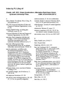 Index by PJ Lilley of: Shantz, Jeff[removed]Green Syndicalism: Alternative Red-Green Vision. Syracuse University Press. ISBN: [removed] A