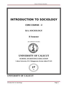 School of Distance Education  INTRODUCTION TO SOCIOLOGY CORE COURSE – 2  B.A. SOCIOLOGY