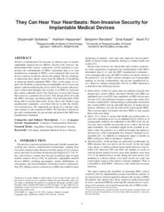 They Can Hear Your Heartbeats: Non-Invasive Security for Implantable Medical Devices Shyamnath Gollakota †