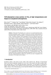 BIO Web of Conferences 2, DOI: bioconf  C Owned by the authors, published by EDP Sciences, 2014  VUV-absorption cross section of CO2 at high temperatures and