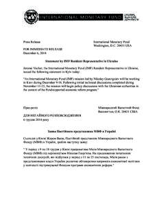 Statement by IMF Resident Representative in Ukraine; December 6, 2014