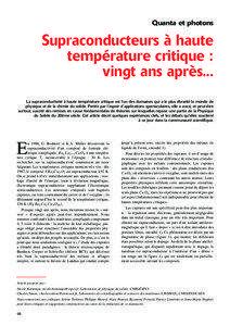 Quanta et photons  Supraconducteurs à haute