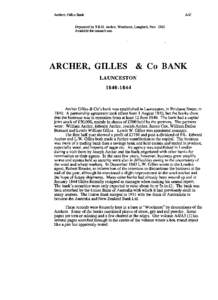 Archer, Gillies & Co, Reference to index of correspondence and accounts of Archer, Gillies & Co Bank Launceston[removed]University of Tasmania Library Special and Rare Materials Collection, Australia. (Unpubli