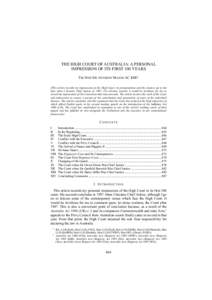 —M.U.L.R— Mason— Title of Article — printed[removed]at 13:17 — page 864 of 25  THE HIGH COURT OF AUSTRALIA: A PERSONAL IMPRESSION OF ITS FIRST 100 YEARS THE HON SIR ANTHONY MASON AC KBE∗ [This article record