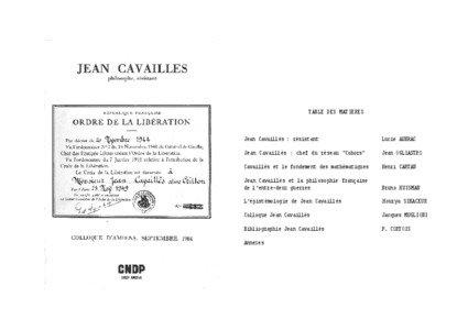 TABLE DES MATIERES  Jean Cavaillès : résistant