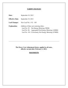 Microsoft Word - Tariff - September 19, 2012 Net Metering