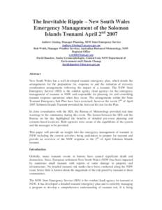 Teletsunami / Indian Ocean earthquake and tsunami / Solomon Islands earthquake / Natural disaster / BEDROC / Emergency management / West Coast and Alaska Tsunami Warning Center / Chile earthquake / Physical oceanography / Tsunami / Oceanography