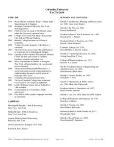 Columbia University FACTS 2010 TIMELINE SCHOOLS AND COLLEGES