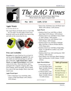 RAG TIMES  MARCH 2015 The RAG Times The official newsletter for the Rhode Island Apple Group