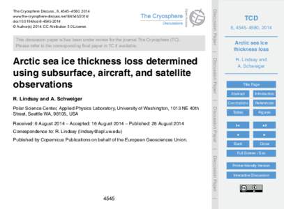 This discussion paper is/has been under review for the journal The Cryosphere (TC). Please refer to the corresponding final paper in TC if available. Discussion Paper  The Cryosphere Discuss., 8, 4545–4580, 2014