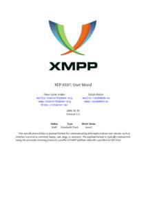 XEP-0107: User Mood Peter Saint-Andre mailto:[removed] xmpp:[removed] https://stpeter.im/