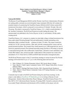 Mojave Southern Great Basin Resource Advisory Council  Southern Nevada District Manager’s Report Mary Jo Rugwell, District Manager January 21, 2011