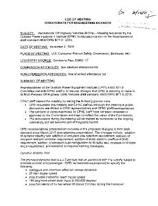 Recreational Off-Highway Vehicles (ROVs) Meeting requested by the Outdoor Power Equipment Institute (OPEI) to discuss progress on the development of draft standard ANSI/OPEI B71.9-200X - November 2, 2010