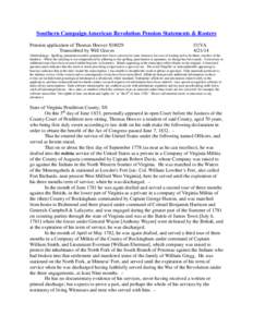 Southern Campaign American Revolution Pension Statements & Rosters Pension application of Thomas Hoover S18029 Transcribed by Will Graves f11VA[removed]