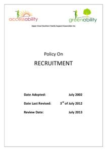 Upper Great Southern Family Support Association Inc  Policy On RECRUITMENT