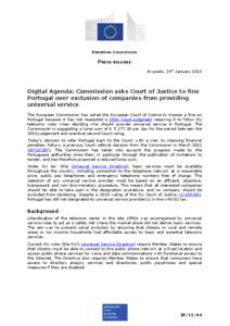 EUROPEAN COMMISSION  PRESS RELEASE Brussels, 24th January[removed]Digital Agenda: Commission asks Court of Justice to fine