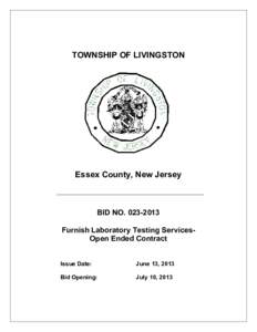 TOWNSHIP OF LIVINGSTON  Essex County, New Jersey BID NO[removed]Furnish Laboratory Testing ServicesOpen Ended Contract