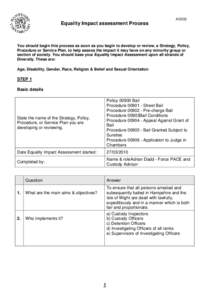 AD203  Equality Impact assessment Process You should begin this process as soon as you begin to develop or review, a Strategy, Policy, Procedure or Service Plan, to help assess the impact it may have on any minority grou