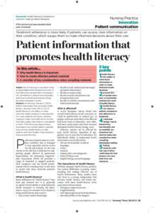 Keywords: Health literacy/Compliance/ Decision making/Patient literature Nursing Practice Innovation Patient communication