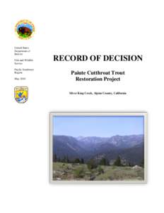 Paiute cutthroat trout / Trout / Lahontan cutthroat trout / Cutthroat trout / Rainbow trout / California Environmental Quality Act / Golden trout / Fish / Oncorhynchus / Carson-Iceberg Wilderness