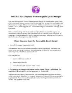 Qwest / Embarq / Mergers and acquisitions / AT&T / Regional Bell Operating Company / CenturyLink / Communications in the United States / United States