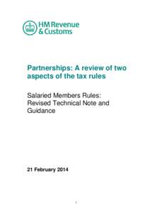 Partnerships: A review of two aspects of the tax rules Salaried Members Rules: Revised Technical Note and Guidance