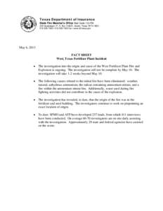 Fact Sheet: West, Texas Fertilizer Plant Incident