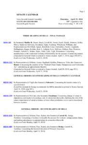 Page 1  SENATE CALENDAR Sixty-Seventh General Assembly STATE OF COLORADO Second Regular Session