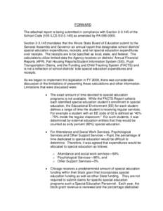 FY 2010 Report of School District Special Education Expenditures and Receipts