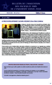 BULLETIN DE L’ASSOCIATION DES ANCIENS ET AMIS DE L’UNIVERSITÉ SAINTE-ANNE Février[removed]Vol. 6, No. 1  À LA UNE