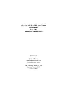 Penelope Johnson Allen Papers, [removed]