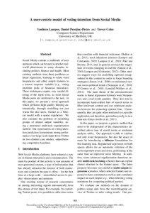 A user-centric model of voting intention from Social Media Vasileios Lampos, Daniel Preot¸iuc-Pietro and Trevor Cohn Computer Science Department
